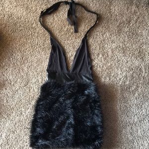 Black fur sexy dress